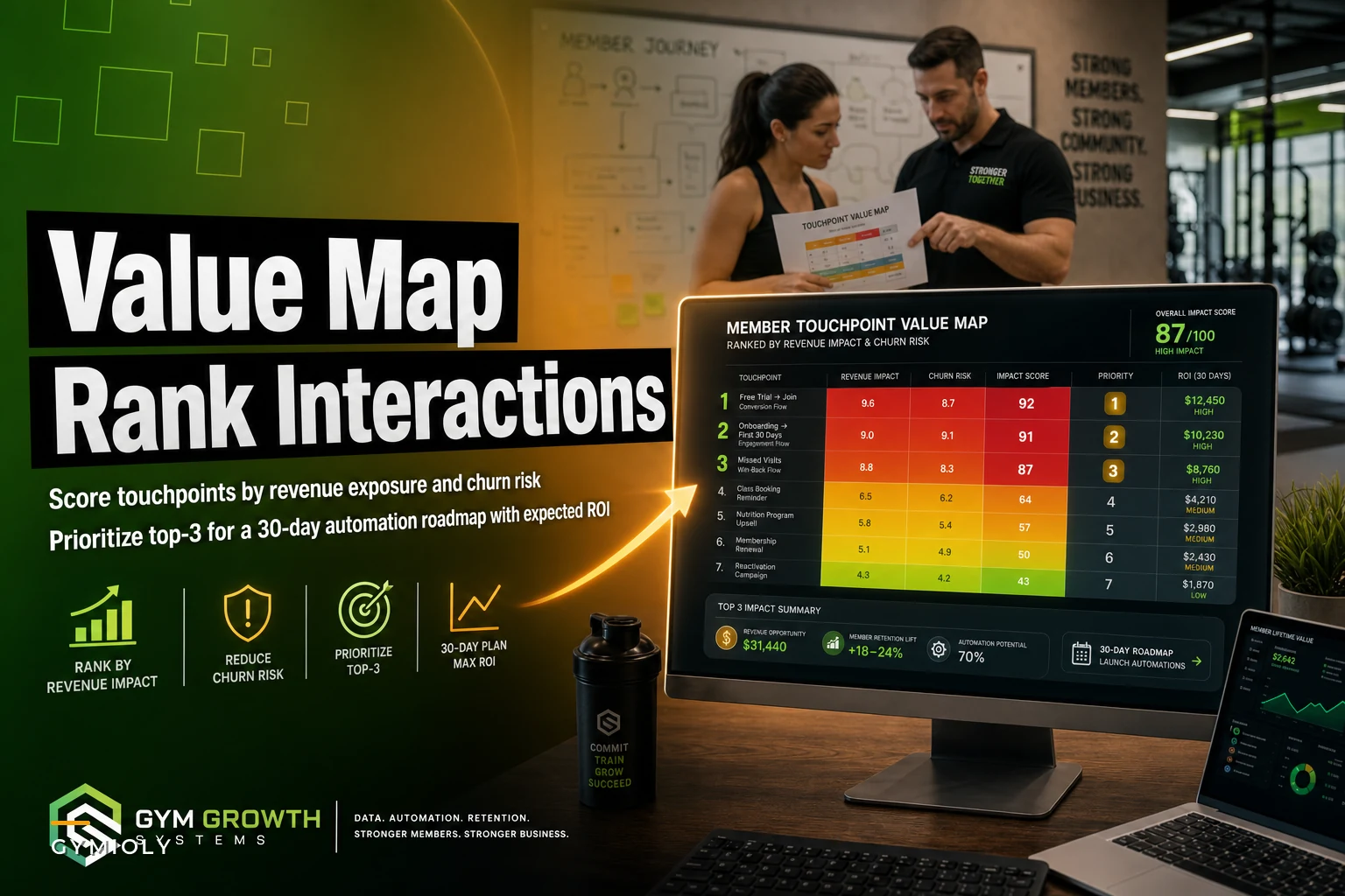Member touchpoint value map to rank interactions by revenue and churn risk
