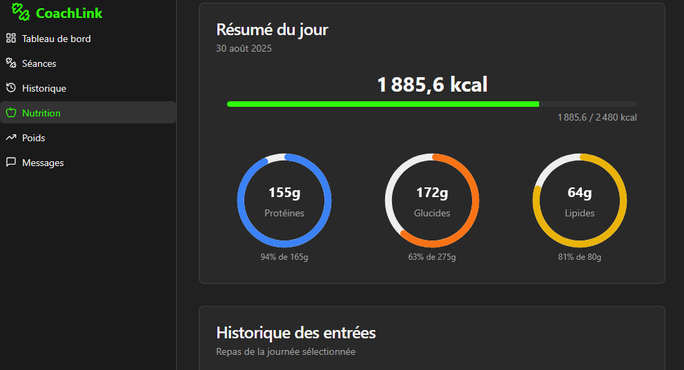 Screenshot of the application dashboard