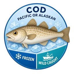 Cod, Pacific or Alaskan, Frozen, Wild Caught