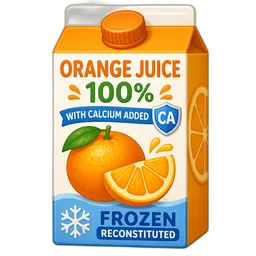 Orange Juice, 100%, With Calcium Added, Frozen, Reconstituted