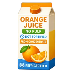 Orange Juice, No Pulp, Not Fortified, From Concentrate, Refrigerated