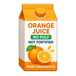 Orange Juice, No Pulp, Not Fortified, From Concentrate