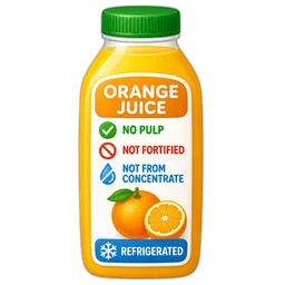 Orange Juice, No Pulp, Not Fortified, Not From Concentrate, Refrigerated