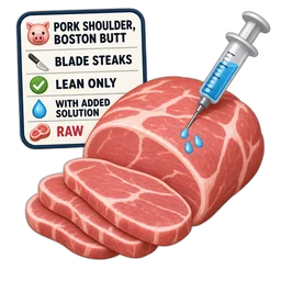 Pork Shoulder, Boston Butt, Blade Steaks, Lean Only, With Added Solution, Raw