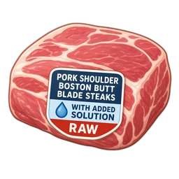 Pork Shoulder, Boston Butt, Blade Steaks, With Added Solution, Raw
