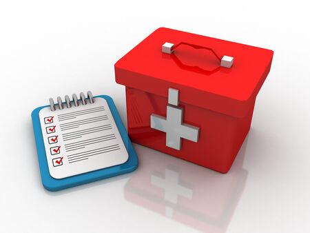 stock image of a first aid kit and checklist