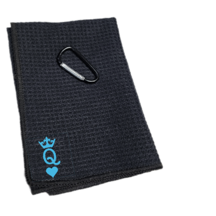 Golf Towel Black 16x16in Queen (Ball Marker & Magnetic Clip available)