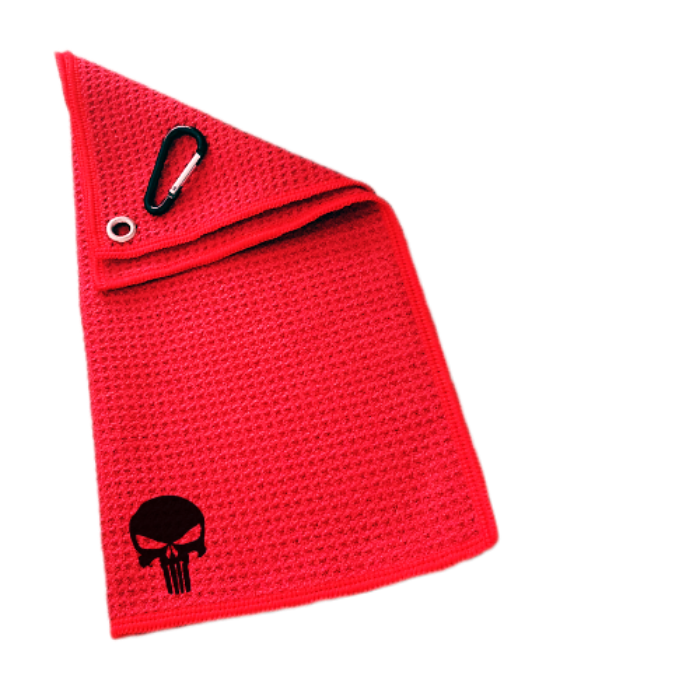 Golf Towel Red 11x11in Punisher (Ball Marker & Magnetic Clip available)