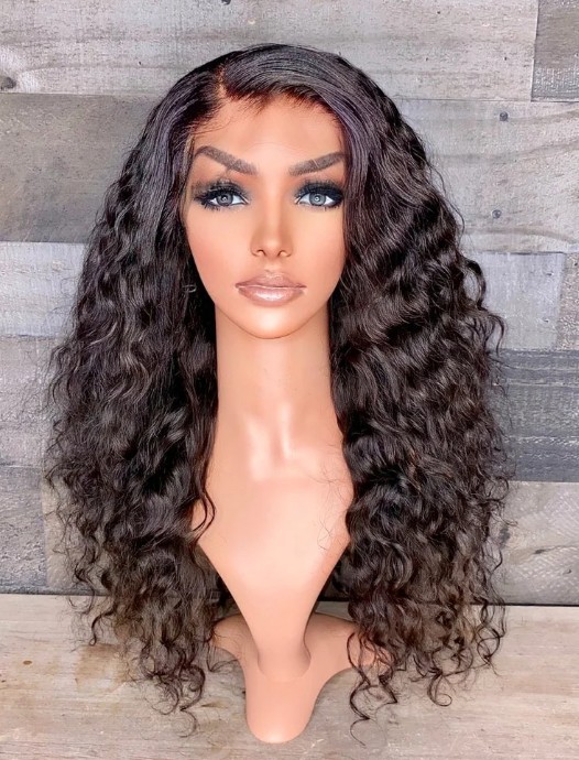 Jet Black #1 Wavy Wig on Mannequin Head
