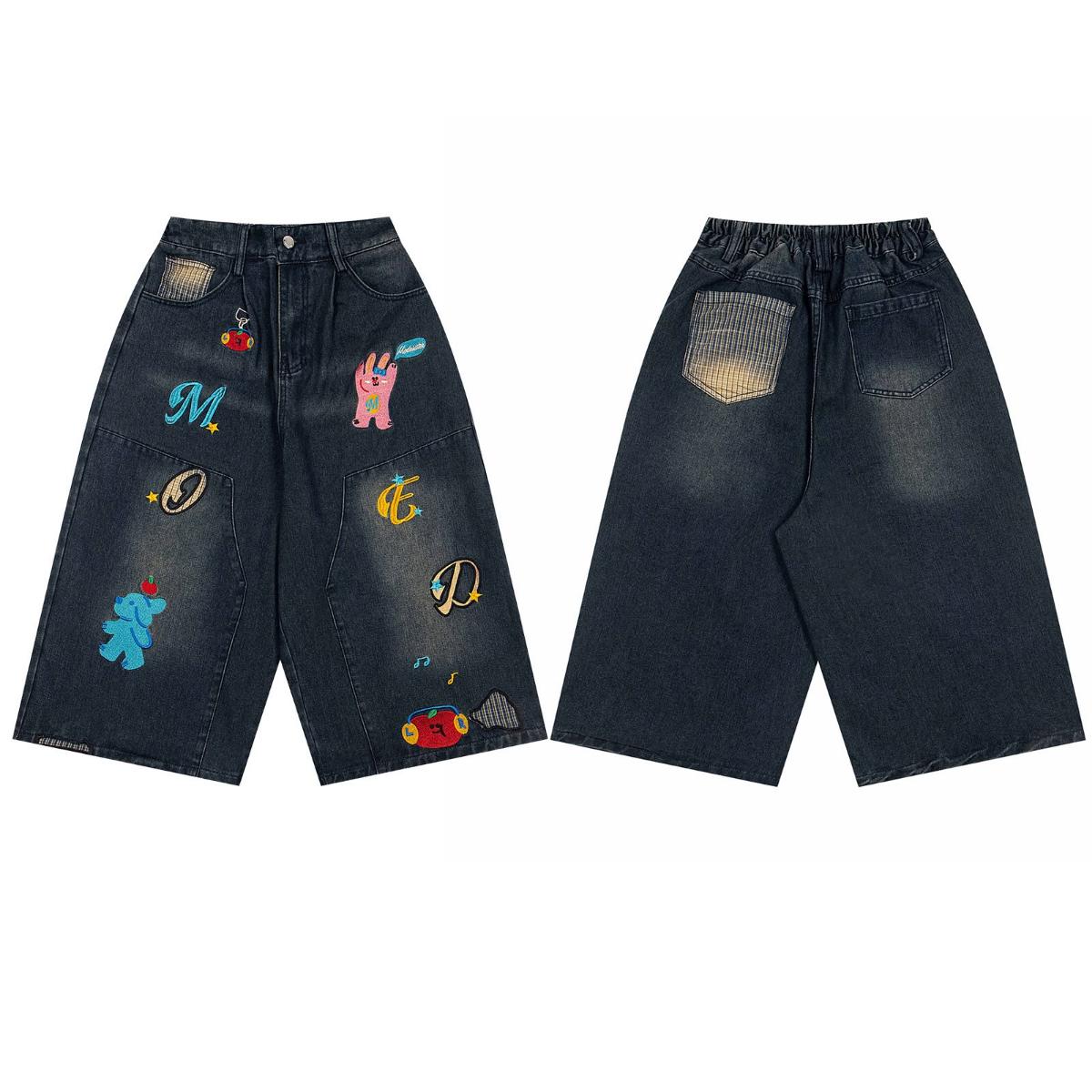Dark denim patch shorts