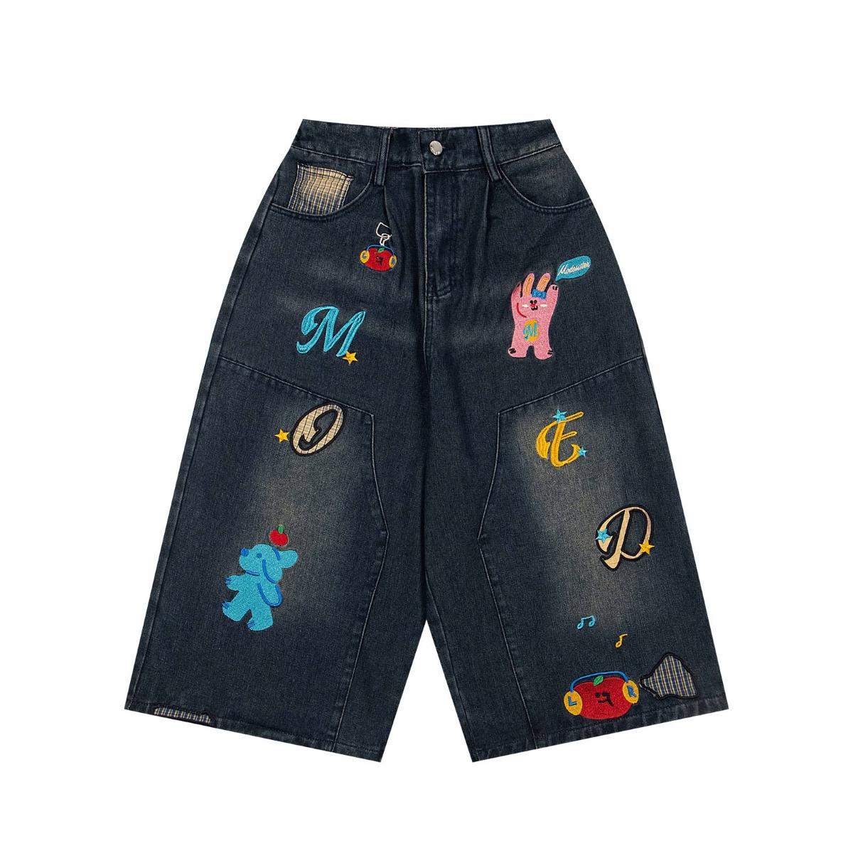 Dark denim patch shorts — photo 2