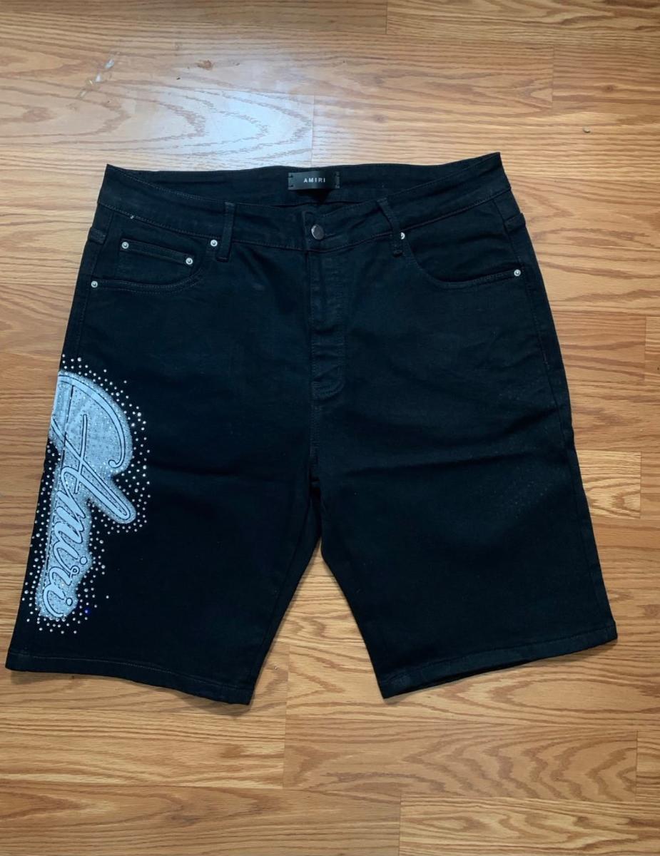 Black embellished denim shorts