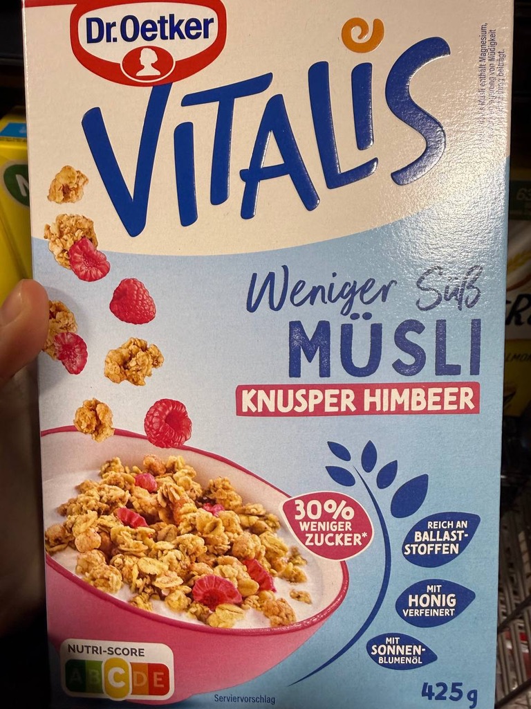 Vitalis Less Sweet Crunchy Muesli Raspberry