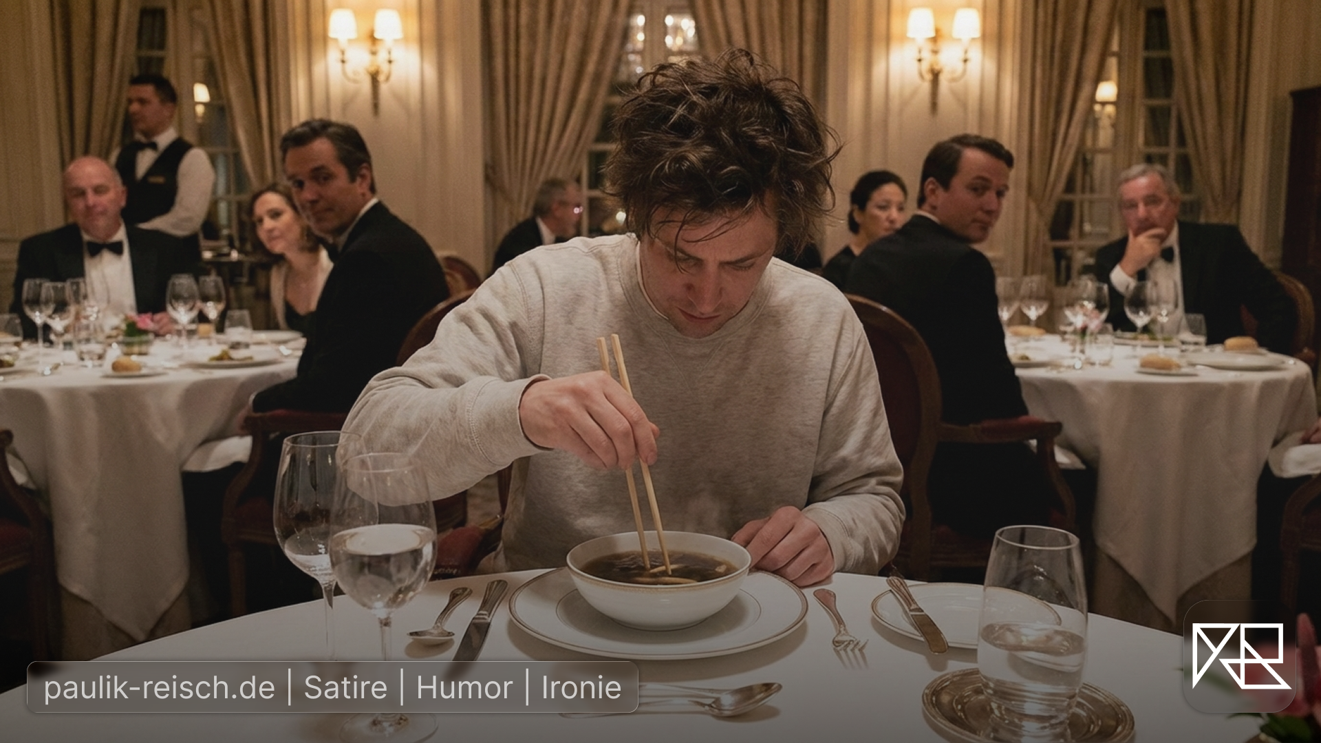 Eine Person, die mit Stäbchen in der Suppe rumstochert