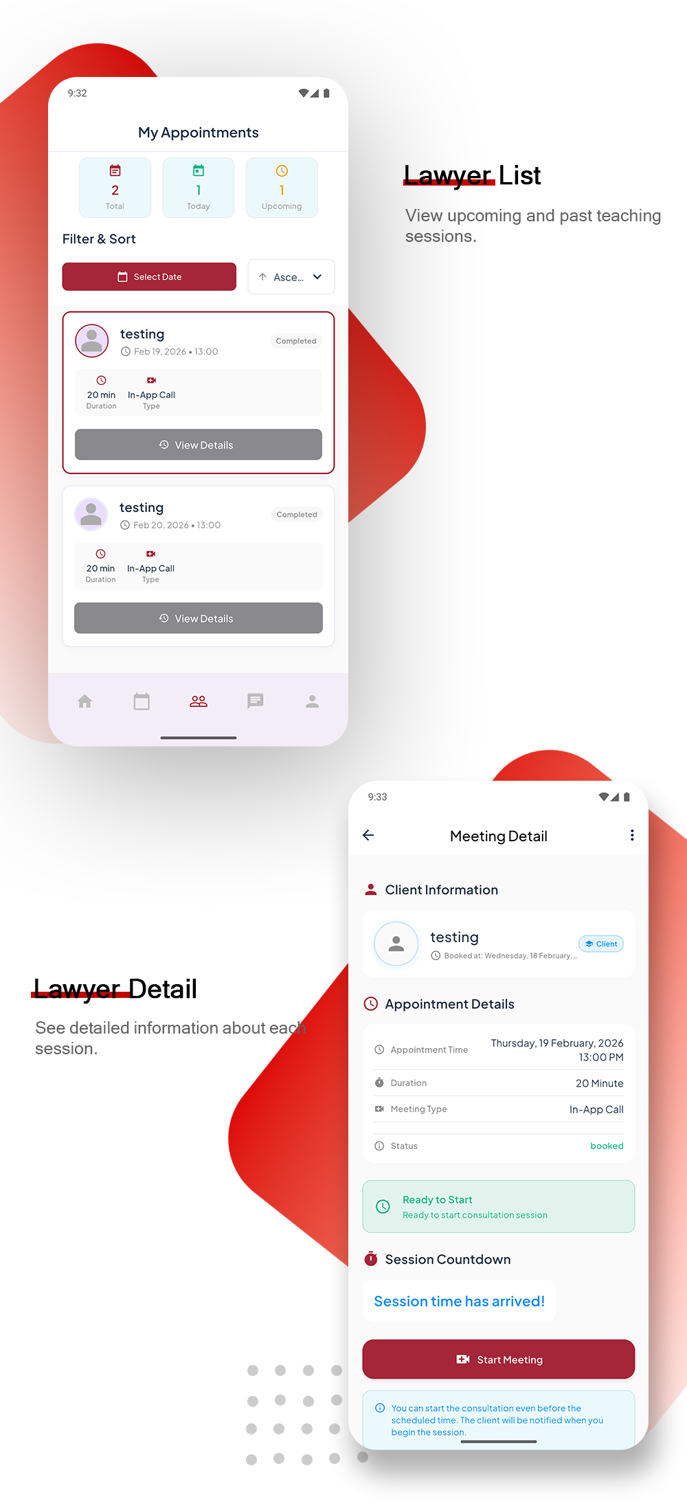 Hello Lawyer – Video Call Lawyer Booking Consulting Appointment Timeslot with Firebase