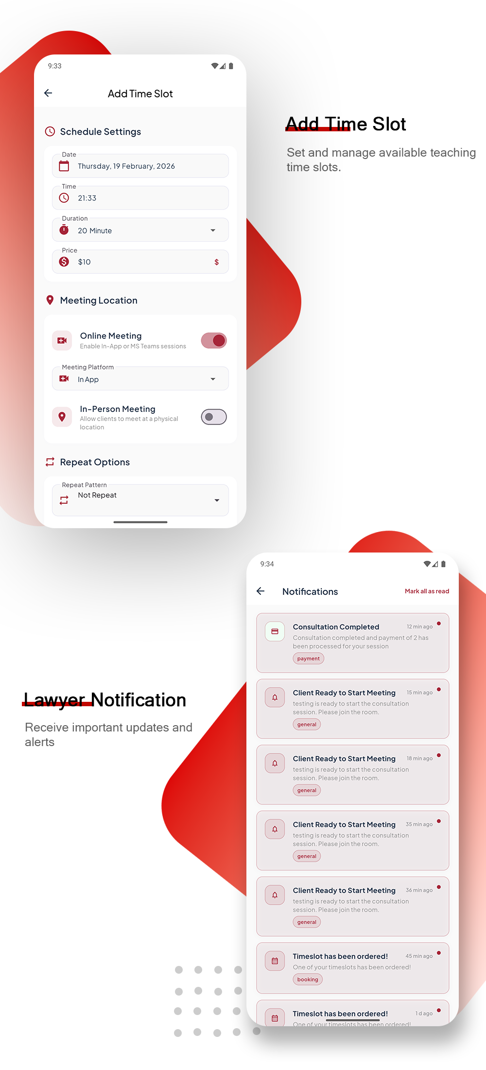 Hello Lawyer – Video Call Lawyer Booking Consulting Appointment Timeslot with Firebase