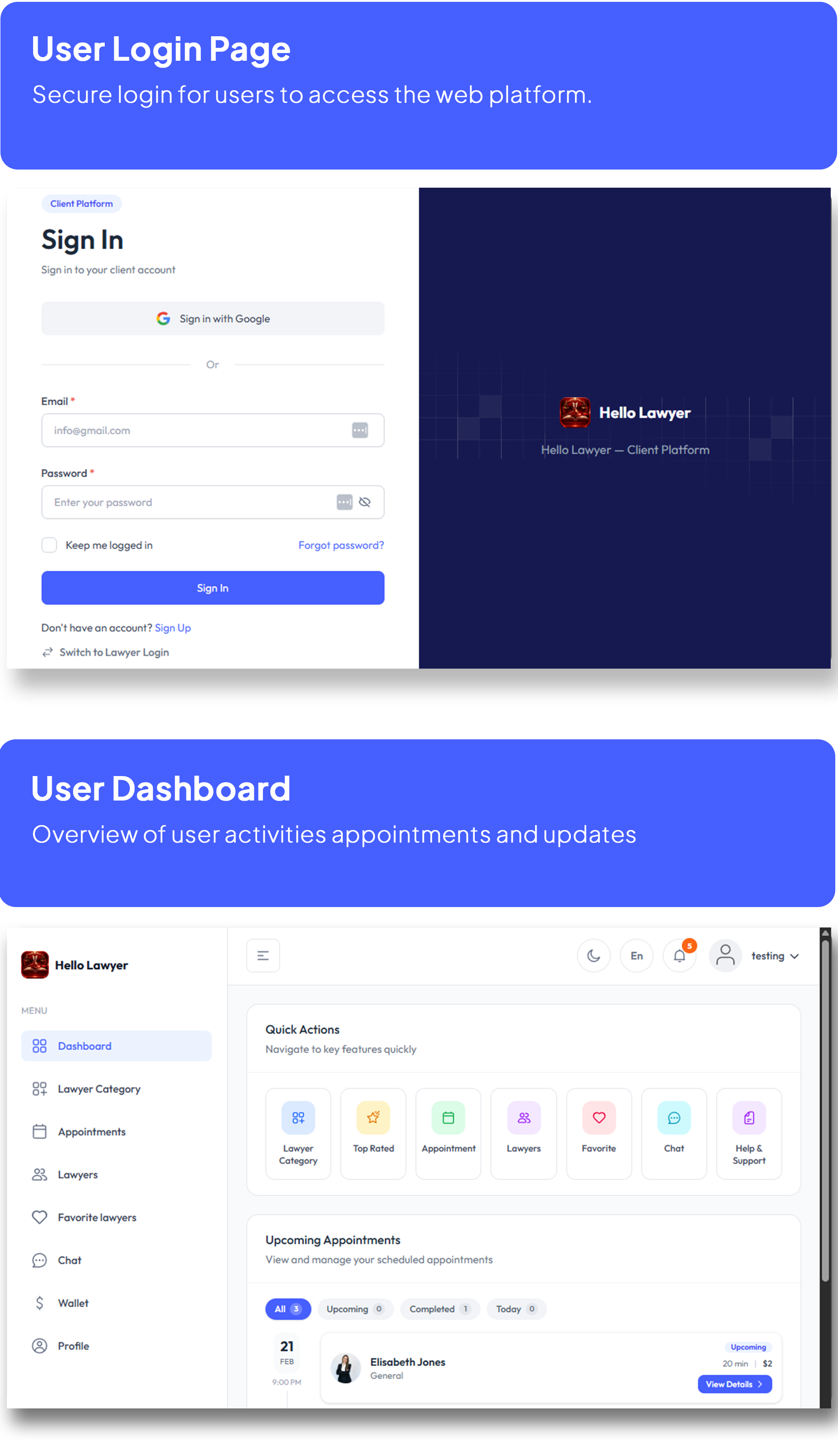 Hello Lawyer – Video Call Lawyer Booking Consulting Appointment Timeslot with Firebase