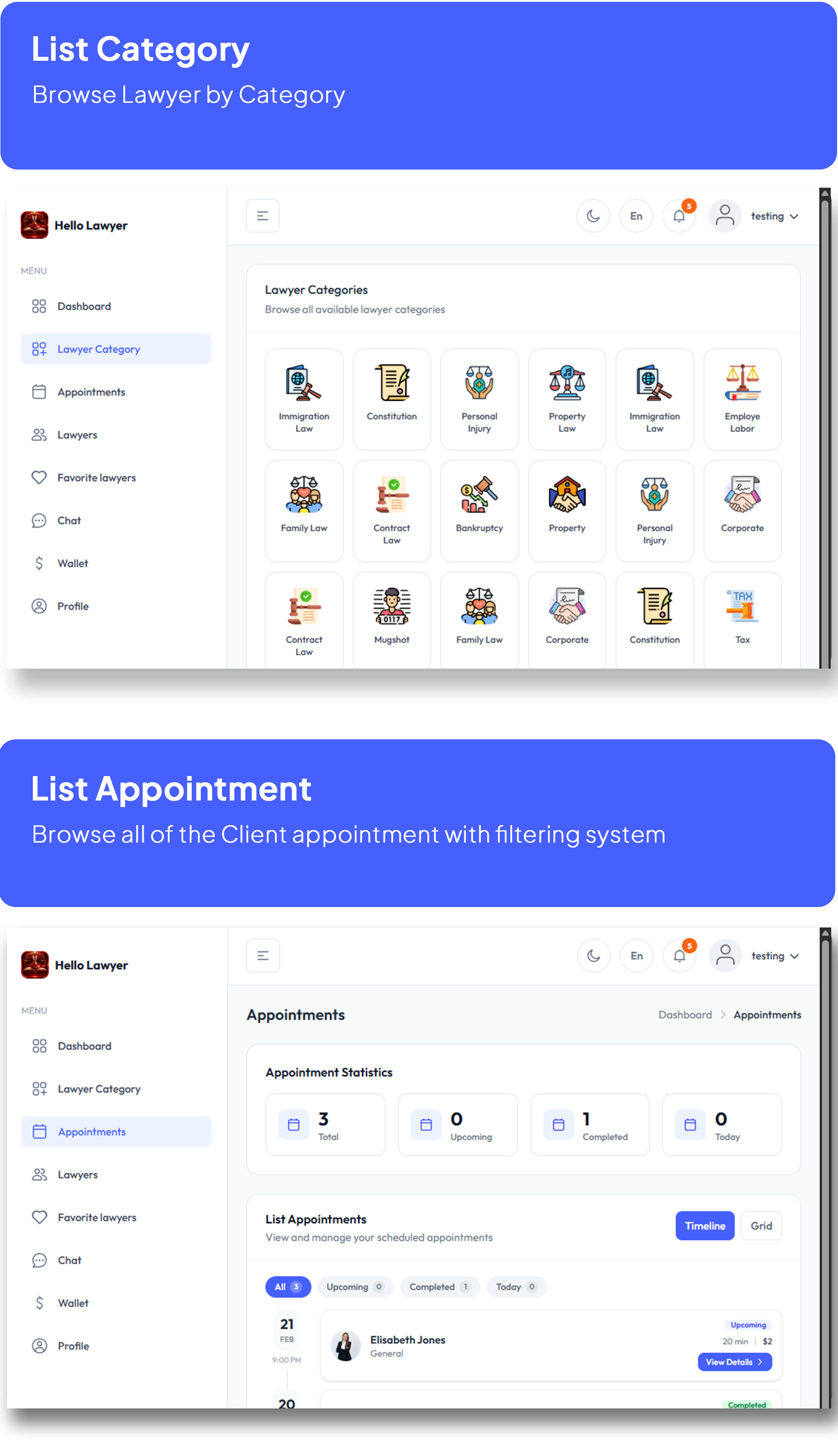 Hello Lawyer – Video Call Lawyer Booking Consulting Appointment Timeslot with Firebase