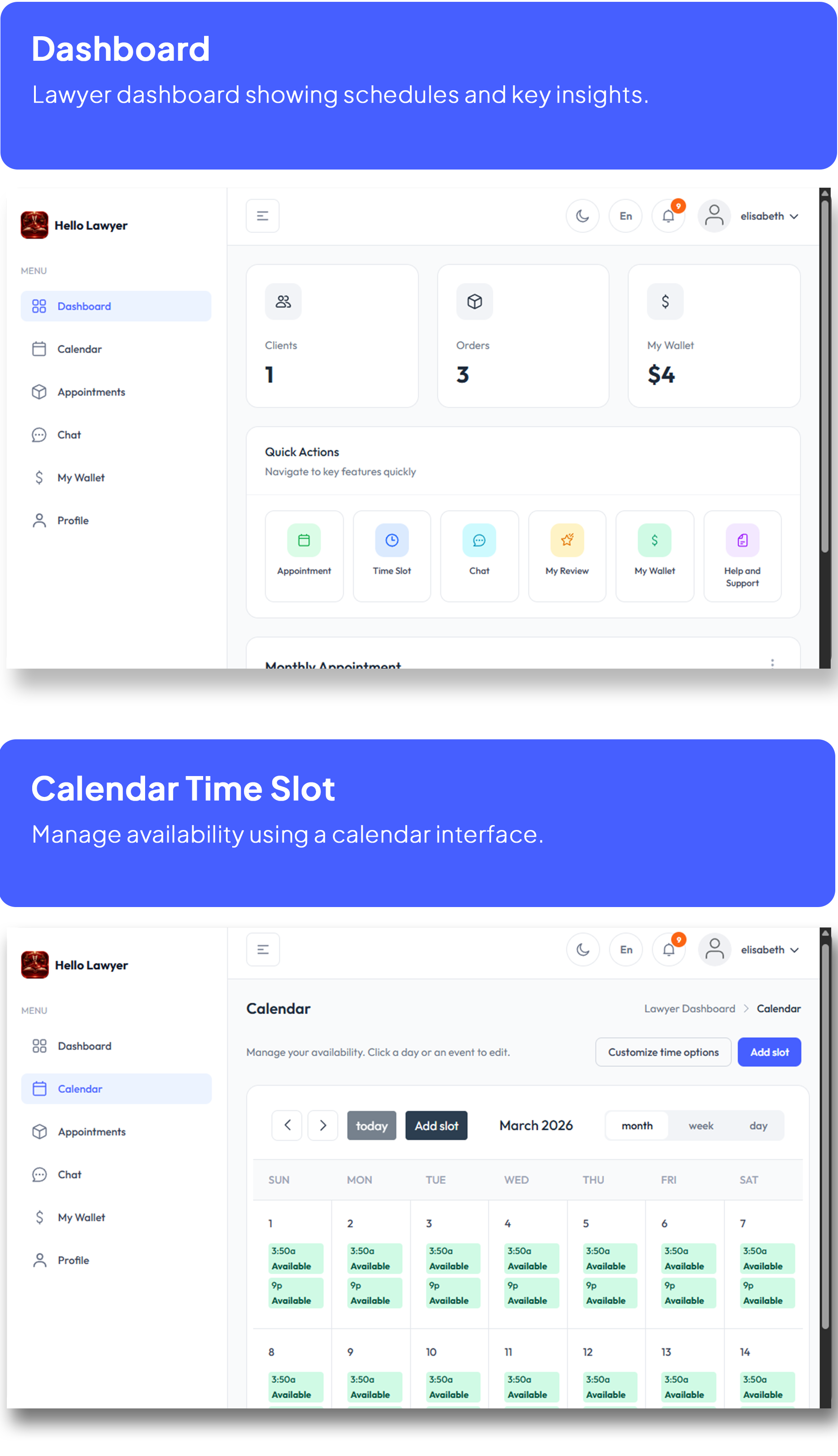 Hello Lawyer – Video Call Lawyer Booking Consulting Appointment Timeslot with Firebase