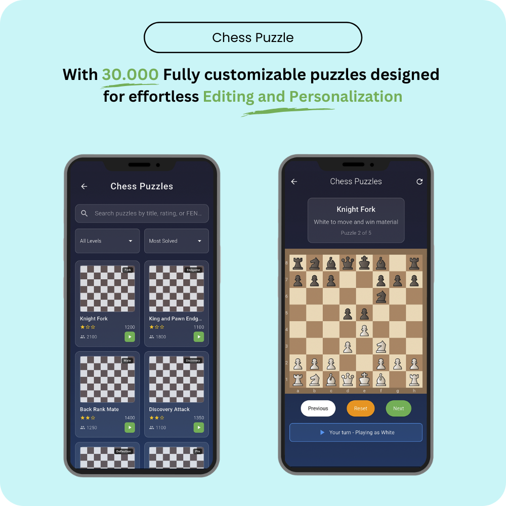 Chess AI 2026 – Multiplayer｜Solo AI Mode｜30K+ Puzzles｜Training｜Music｜24+Board Themes |37+ Piece Them