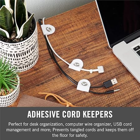 VELCRO Brand Cord Organizer | Charging Cord Organizer, Cord Holder for Nightstand, Desk | Removable Adhesive Back | Soft Nylon Cable Clips | 5 Pack (White) - HM1169 detail 1