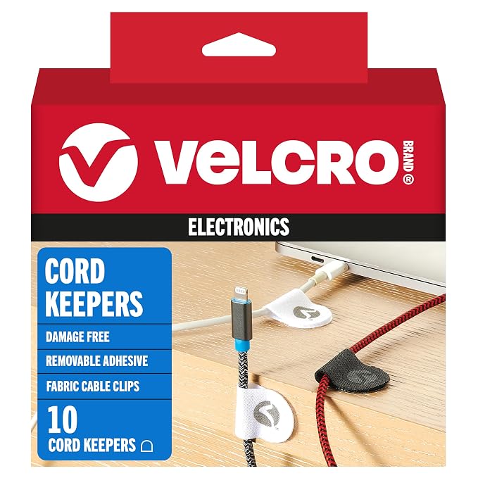Velcro Brand Cord Keeper 30 Pack Soft Nylon Cable Clips Removable Adhesive Backing Wire Organization Stick on Appliance Cord or Indoor Christmas Light Clips - HM1175