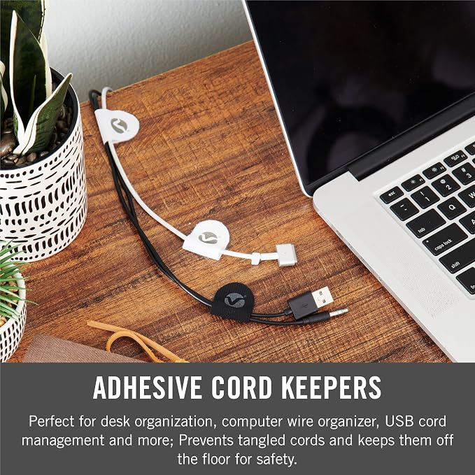 Velcro Brand Cord Keeper 30 Pack Soft Nylon Cable Clips Removable Adhesive Backing Wire Organization Stick on Appliance Cord or Indoor Christmas Light Clips - HM1175 detail 1