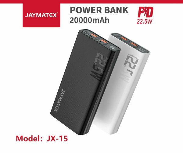 باور بانك JAYMATEX موديل JX-15السعة 20,000 ميلي أمبير { فاست } .