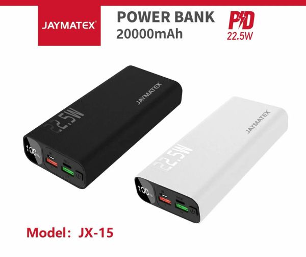 باور بانك JAYMATEX موديل JX-15السعة 20,000 ميلي أمبير { فاست } .