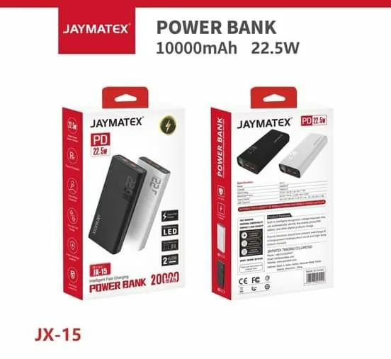 باور بانك JAYMATEX موديل JX-15السعة 20,000 ميلي أمبير { فاست } .