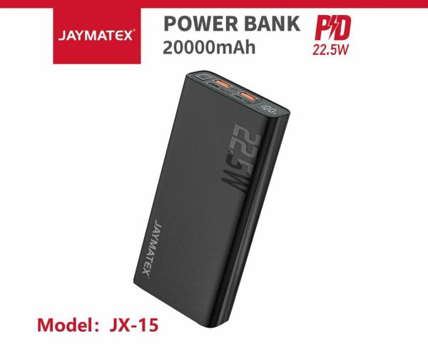باور بانك JAYMATEX موديل JX-15السعة 20,000 ميلي أمبير { فاست } .