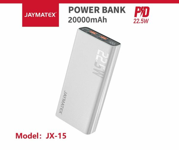 باور بانك JAYMATEX موديل JX-15السعة 20,000 ميلي أمبير { فاست } .