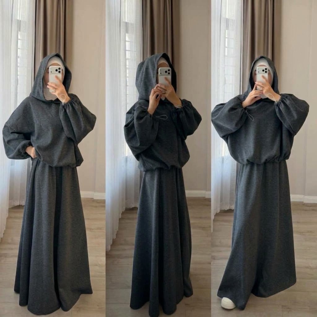 طقم تنورة قطعتين قالب هودي