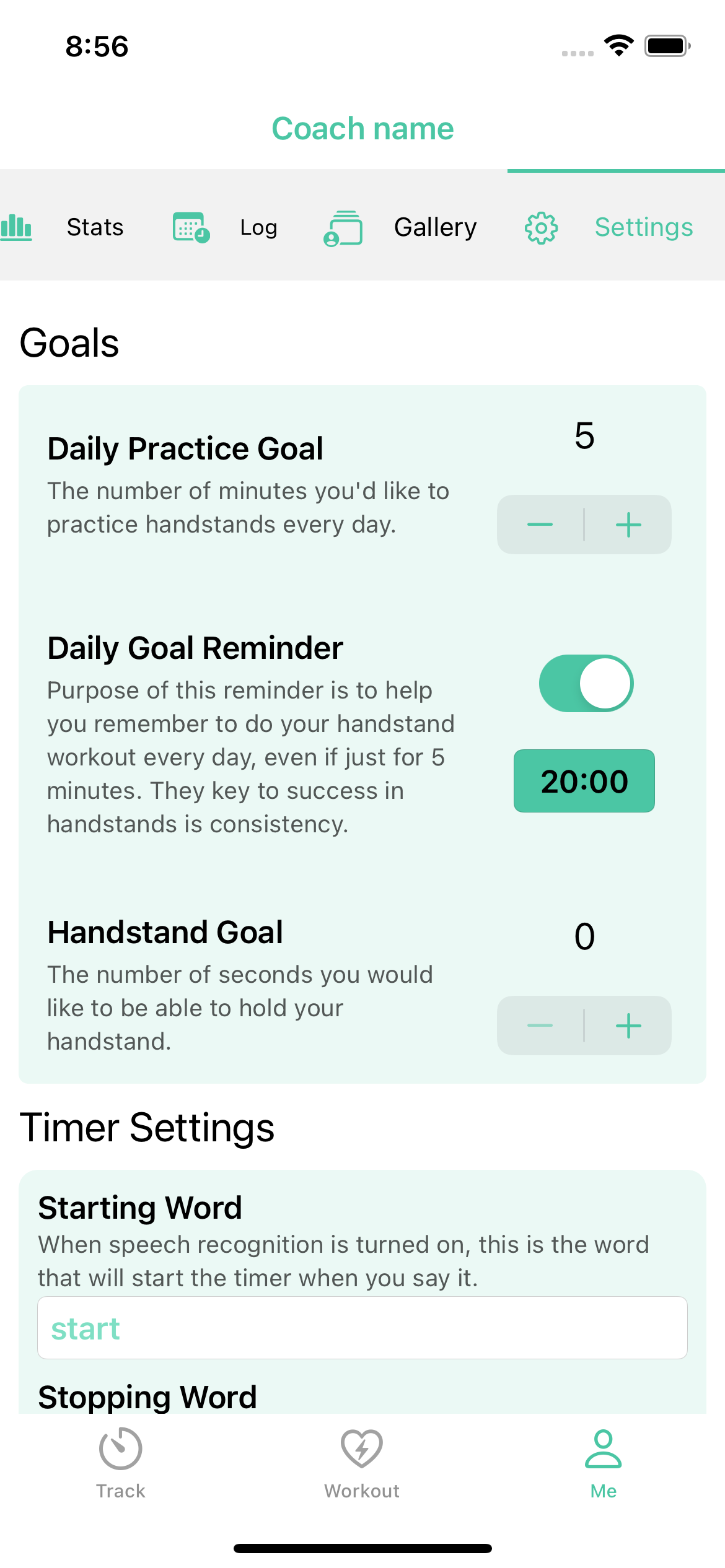Daily goal Settings