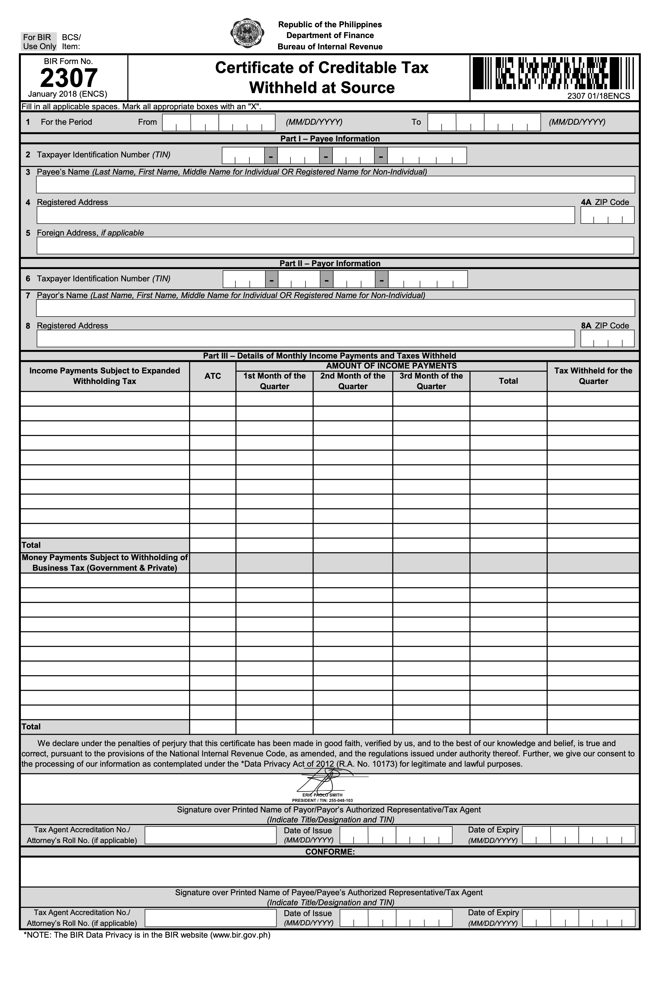 BIR Form 2307 Background