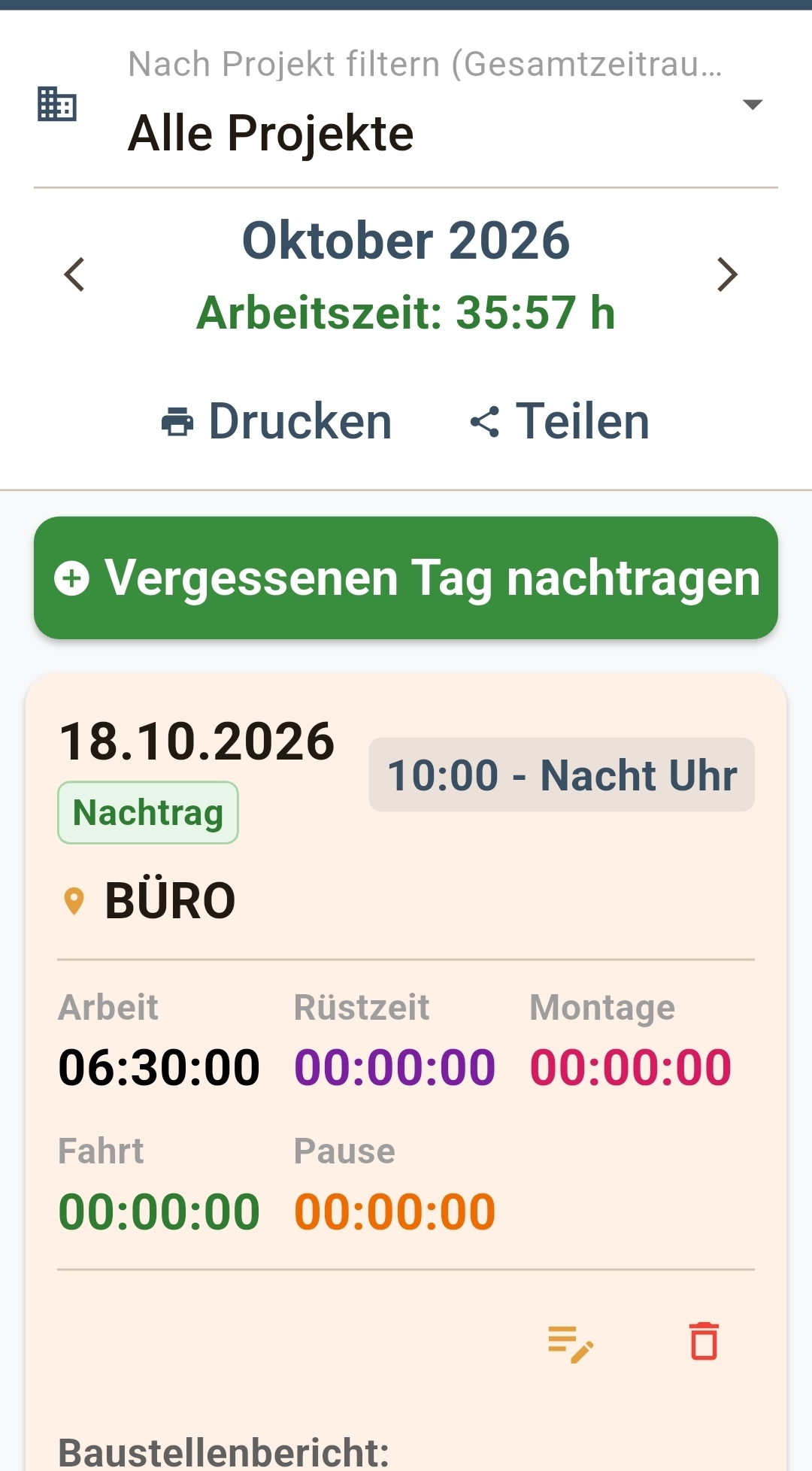 Vergessenen Tag nachträglich eintragen
