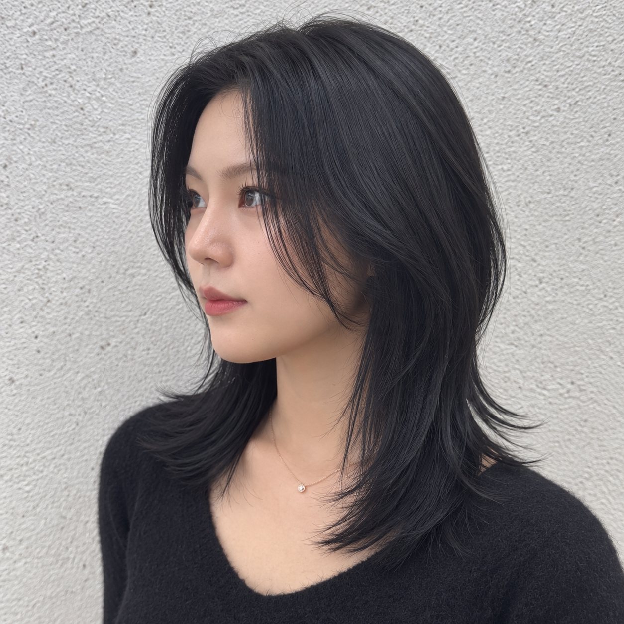 중단발 레이어드 레이어드컷 다크브라운 