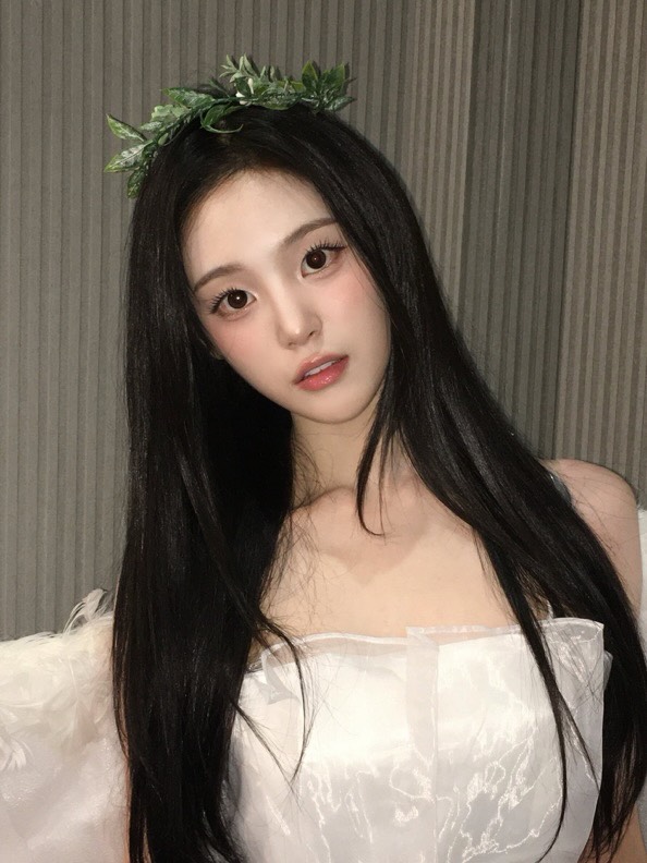 Long black hair with flower crown