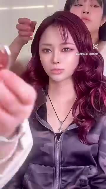 Wine burgundy color, long hair