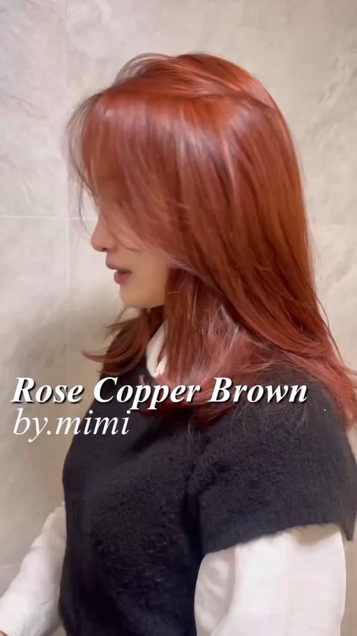 Rose Copper Brown
A warm brown infused with soft rose tones and subtle copper hues.
It creates an elegant, refined look, and adding one round of bleach allows the color to appear more vivid and defined.