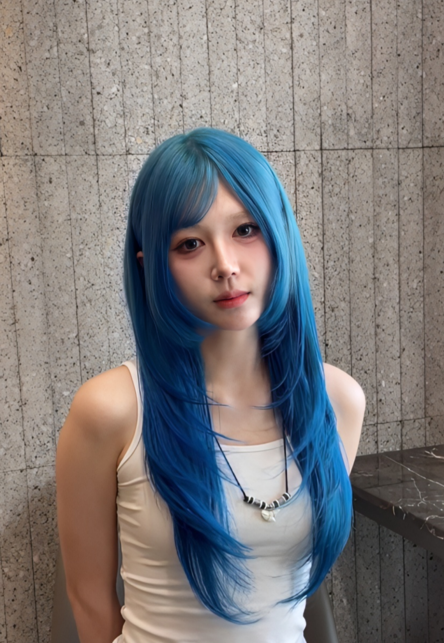 스카이블루 하이레이어드컷 탈색 