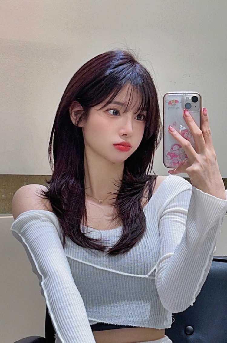 레드브라운 허그펌 레이어드컷 레이어드펌 