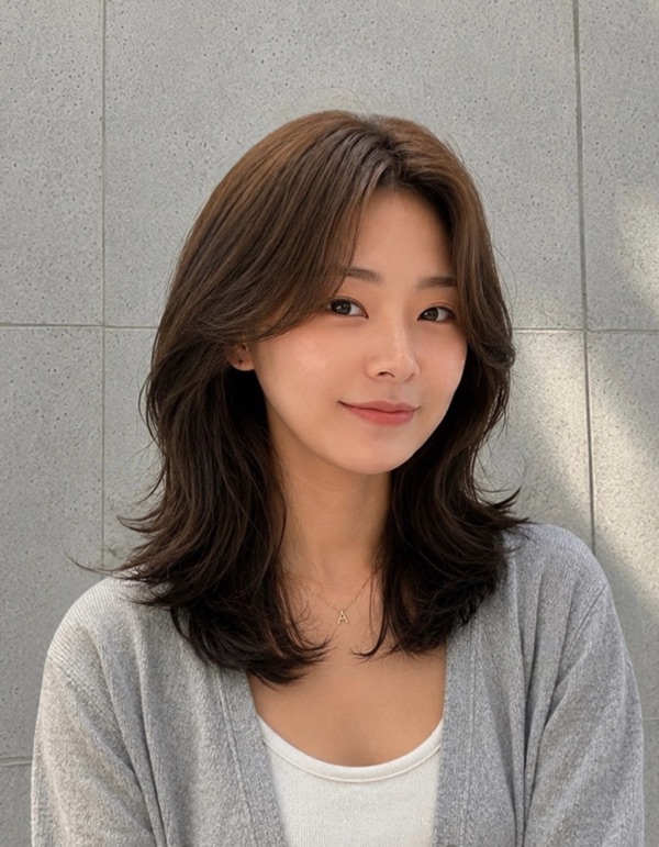 중단발 기장의 레이어드펌 스타일입니다
옆볼륨을 강조된 디자인입니다