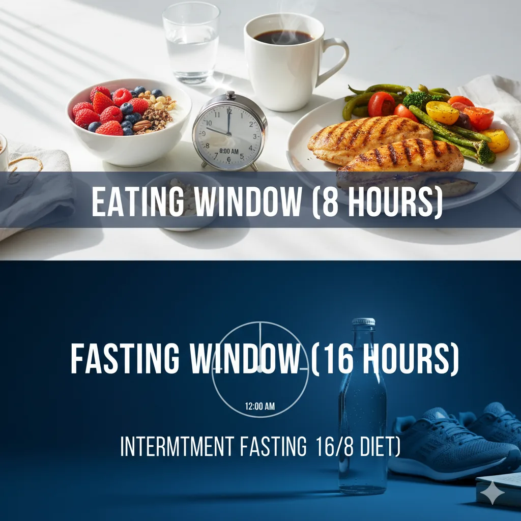 16-8 aralıklı oruç diyeti başlangıç kılavuzu, sağlıklı besinler, kahve ve su, intermittent fasting uygulama tüyoları.