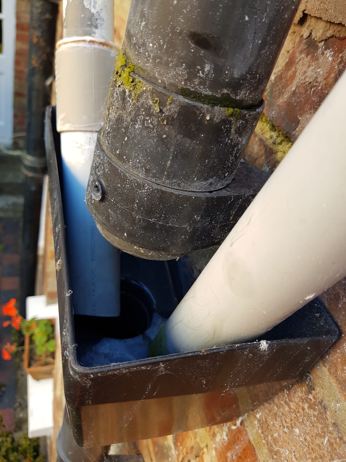 Fat and grease deposits in drainage before cleaning.