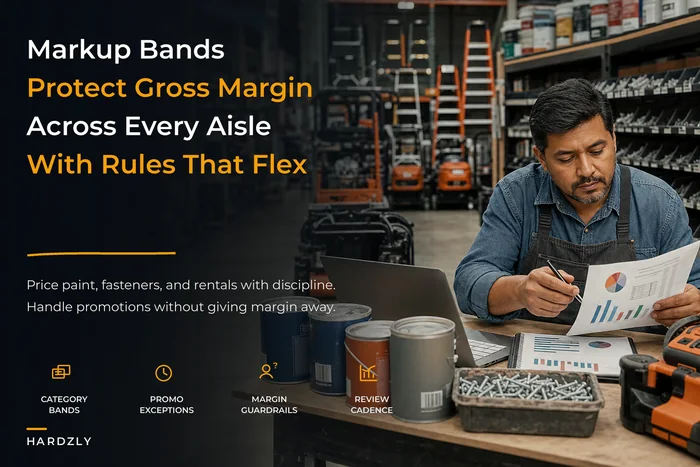 A margin-first pricing framework for hardware stores: category-tier markup bands with paint, fasteners and rental examples