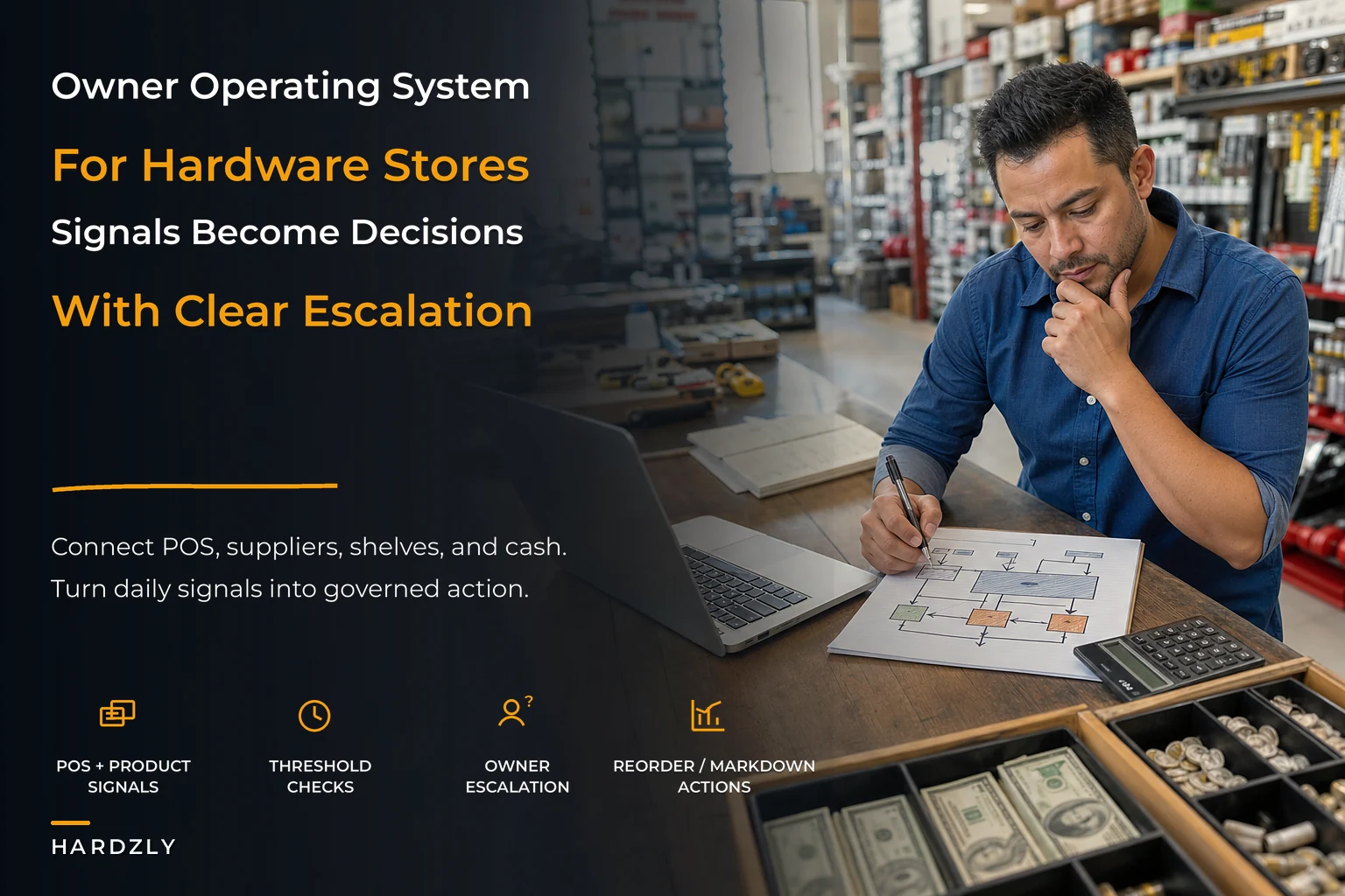 An owner operating system for single-location hardware stores