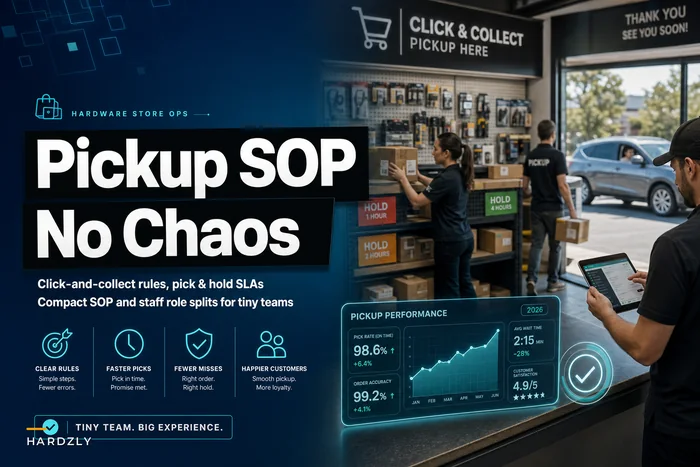 Avoid pickup chaos: click-and-collect SOP for single-location hardware stores — order rules, pick/hold SLAs and staff role splits