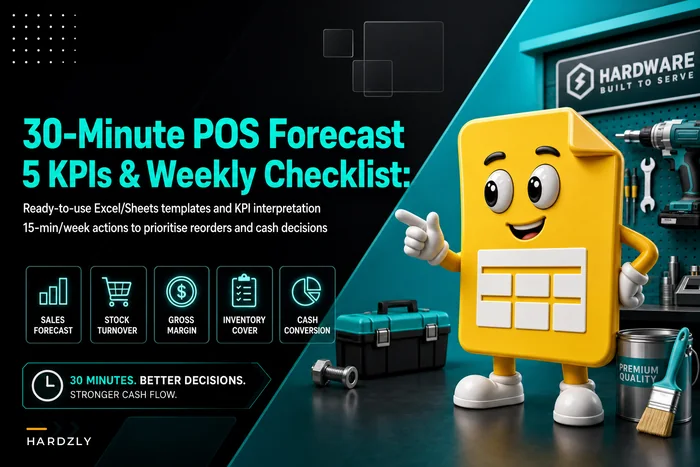 Build a 30-minute POS forecast dashboard: 5 KPIs, templates and a 15-minute weekly action checklist for hardware stores