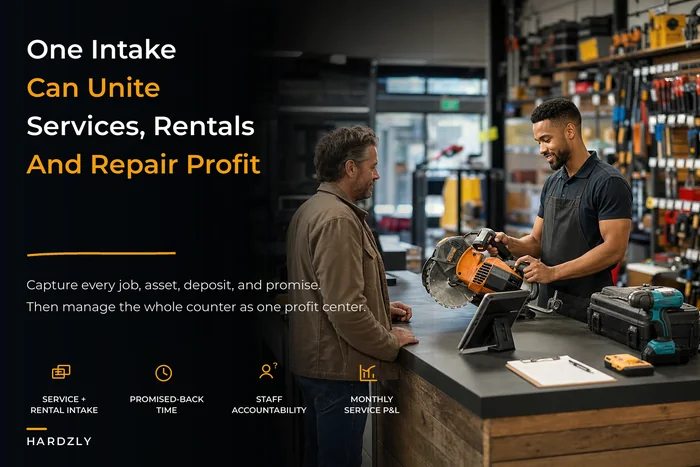 Consolidated service & rental profit system for hardware stores